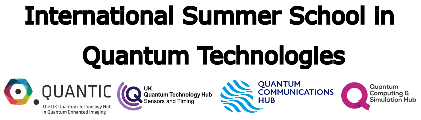 Summer School website header with the logos of the four UKNQTP Quantum Technology Hubs